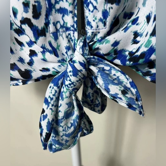 City View women’s blue mix knit button down top Sz large shirt bow - Picture 4 of 5